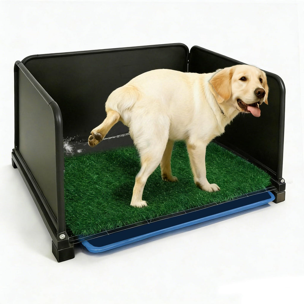 Waxgamo Portable Dog Potty with Tray & Splash Guard, Foldable Indoor Dog Litter Box with Artificial Grass, No Assembly Dog Potty Grass Pad for Male Dogs, Puppy & Small Pets, Easy Clean Dog Bathroom