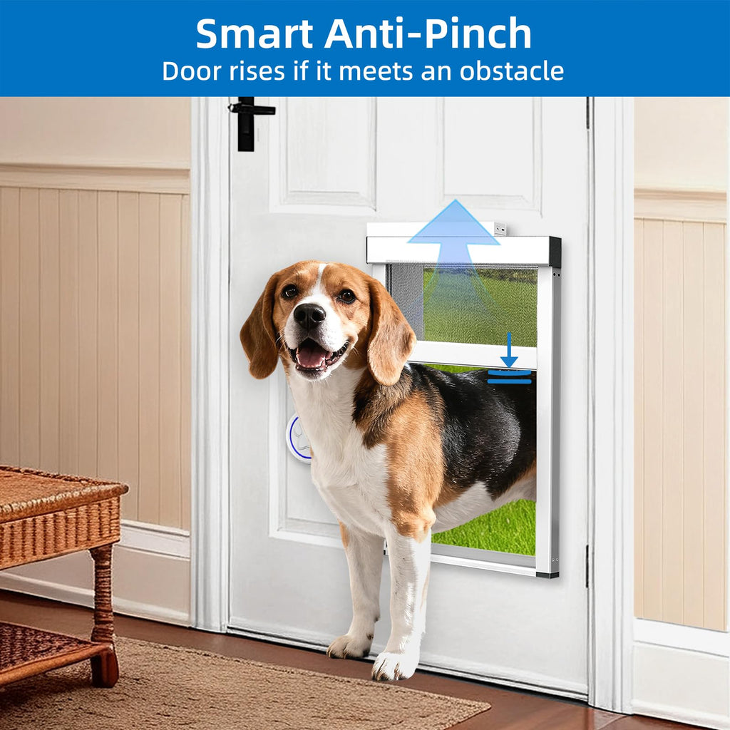 Automatic Dog Door with Doorbell Activation, 2-Flap Electronic Smart Pet Door with Anti-Pinch, No Collar Needed, Aluminum Lockable Weatherproof Telescoping Tunnel for Pets
