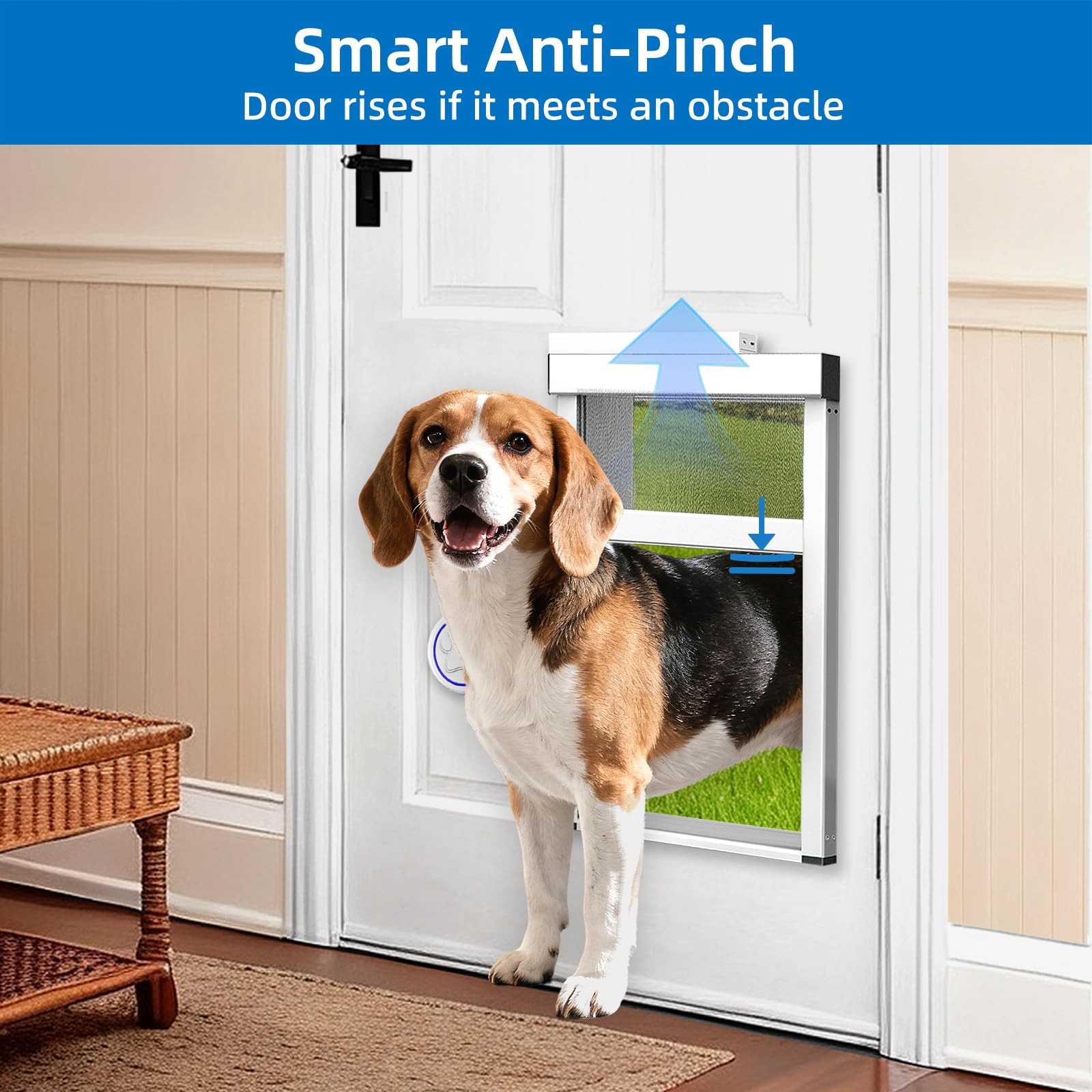 Automatic Dog Door with Doorbell Activation, 2-Flap Electronic Smart Pet Door with Anti-Pinch, No Collar Needed, Aluminum Lockable Weatherproof Telescoping Tunnel for Pets