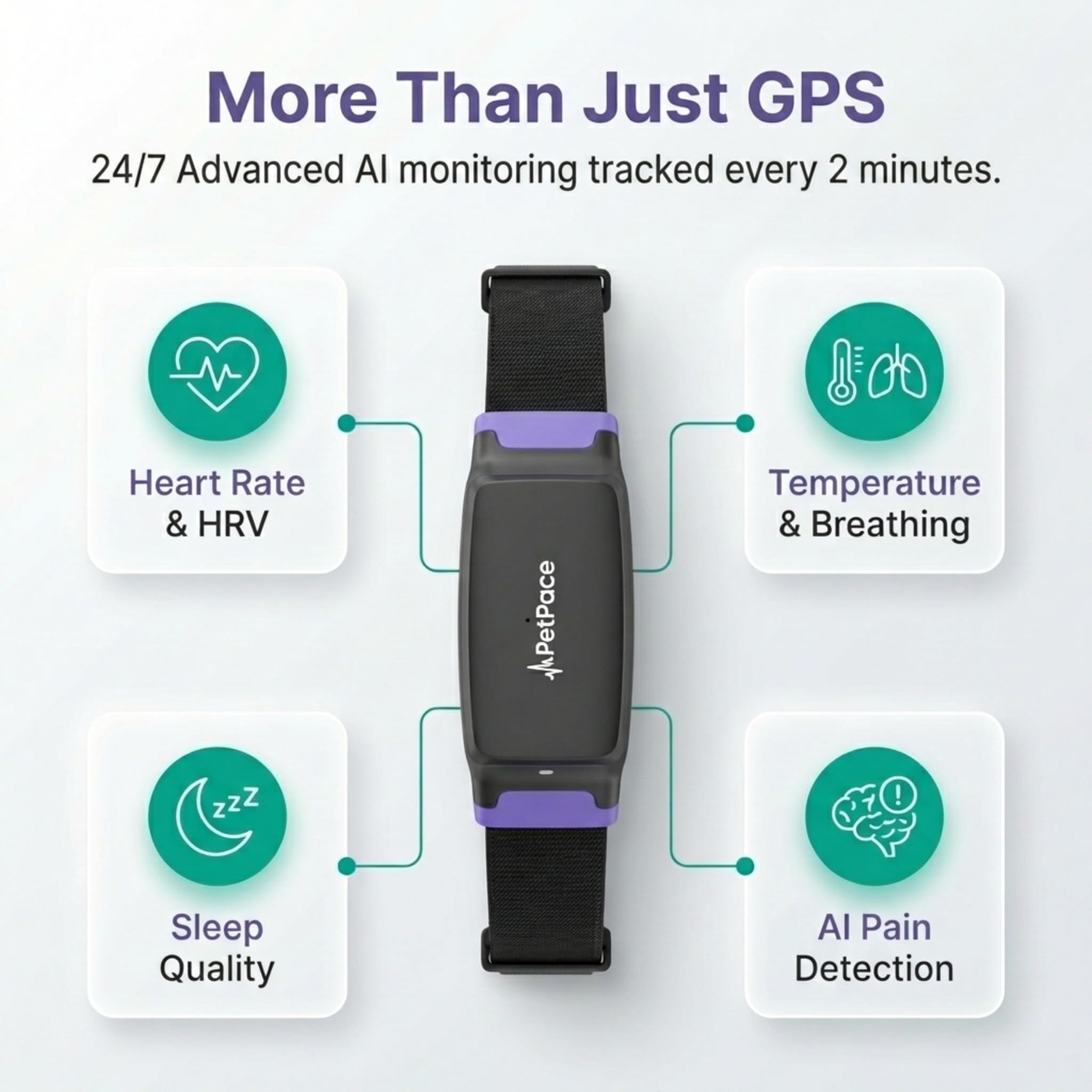 AI Smart Dog Health Collar – 24/7 Vital Signs Monitor, GPS Tracking, Heart Rate, Pain Detection, Telehealth Vet Access, Smart Watch Sync | PetPace V3.0 - Subscription Required