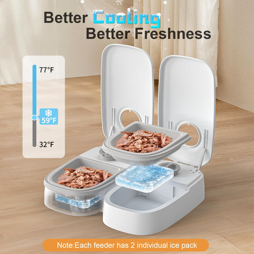 NeatenWise 2-Meal Timed Cat Feeder, 48H Wet Food Dispenser with Ice Packs, 700ml Capacity, Battery Powered for Cats & Small Dogs