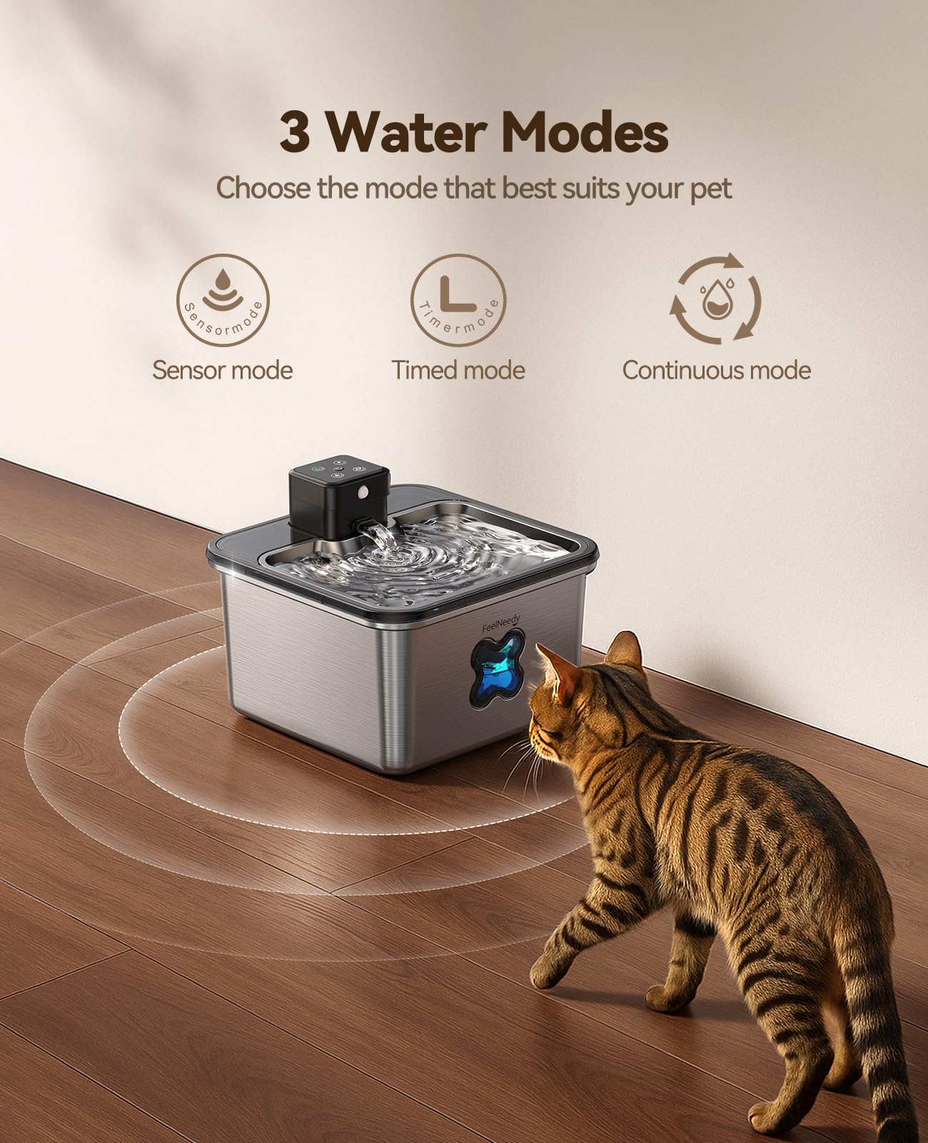 Cordless Cat Water Fountain : [Visual Filter] & [Heavy-Duty Stainless Steel] 3.2L/108oz, FEELNEEDY- Premium, Durable Design, 4000mAh Battery Operated Pet Fountain with Sensor, FN-W17 for Cats and Dogs