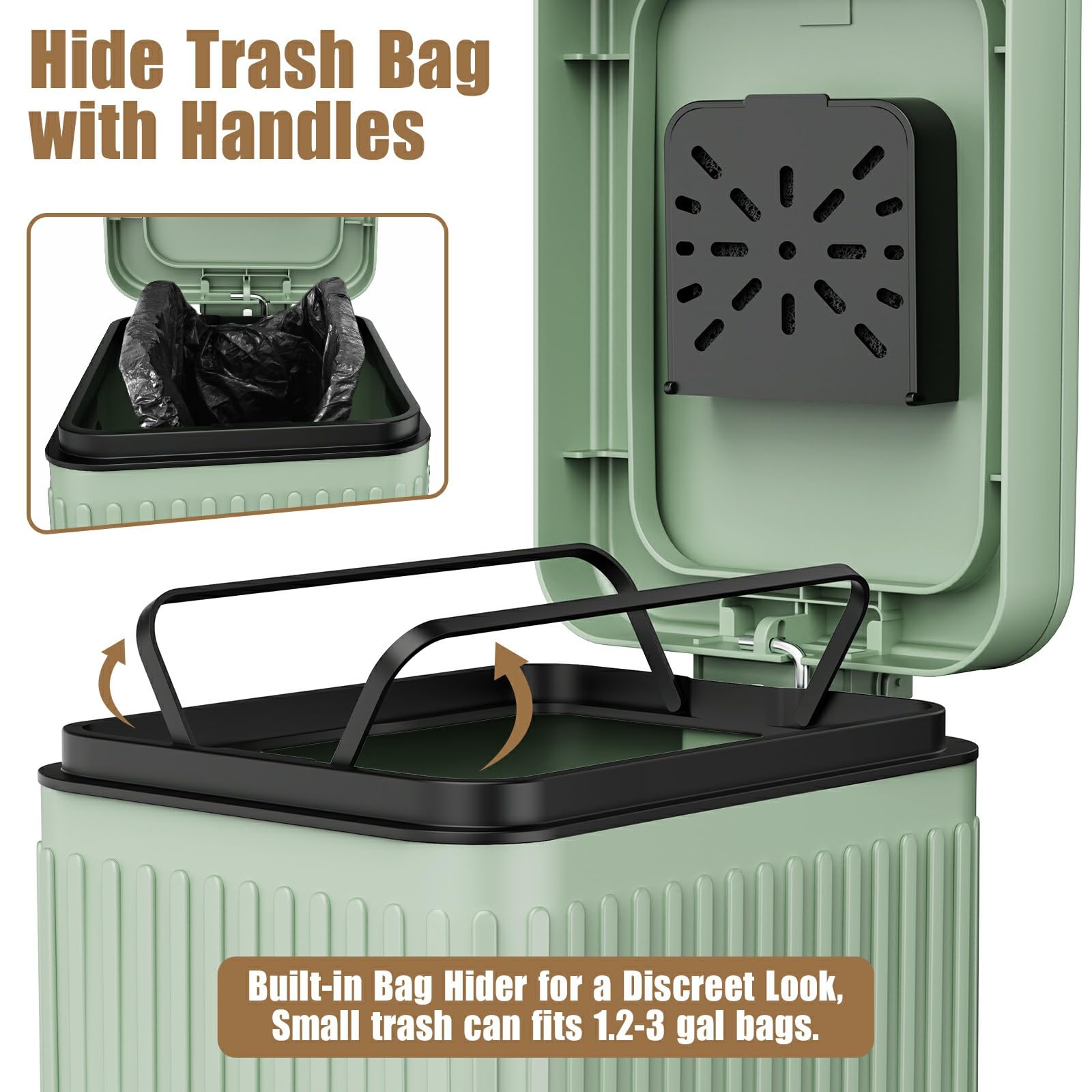 organizelink Dog Poop Trash Can for Outside & Indoor, 5L/1.3Gal Small Pet Waste Bin with Odor Control Carbon Filter, 2-Way Open (Step Pedal & Press Top), Dog Waste Container with Trash Bag Holder