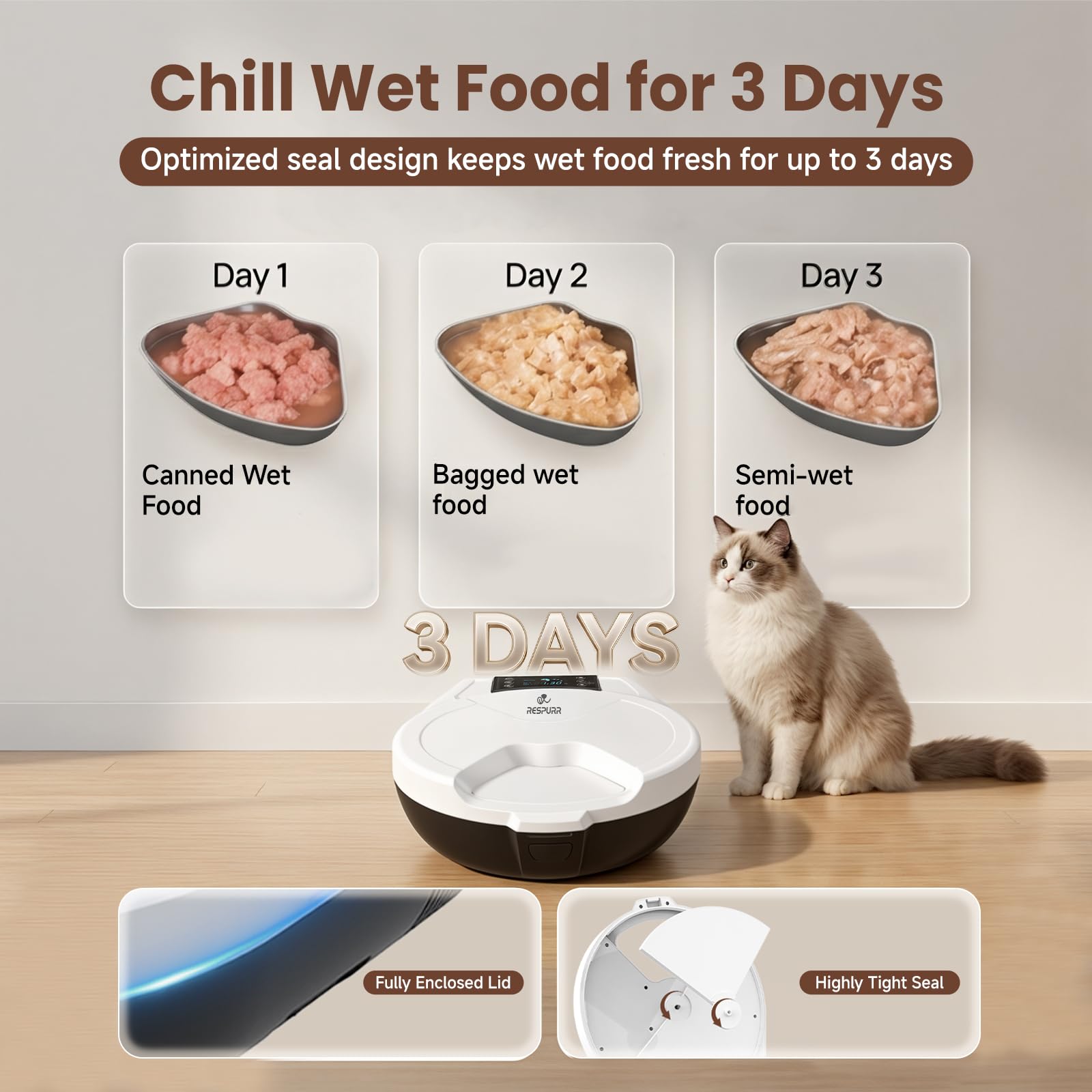 Refrigerated Auto Cat Feeder, 5 Freshness Meals