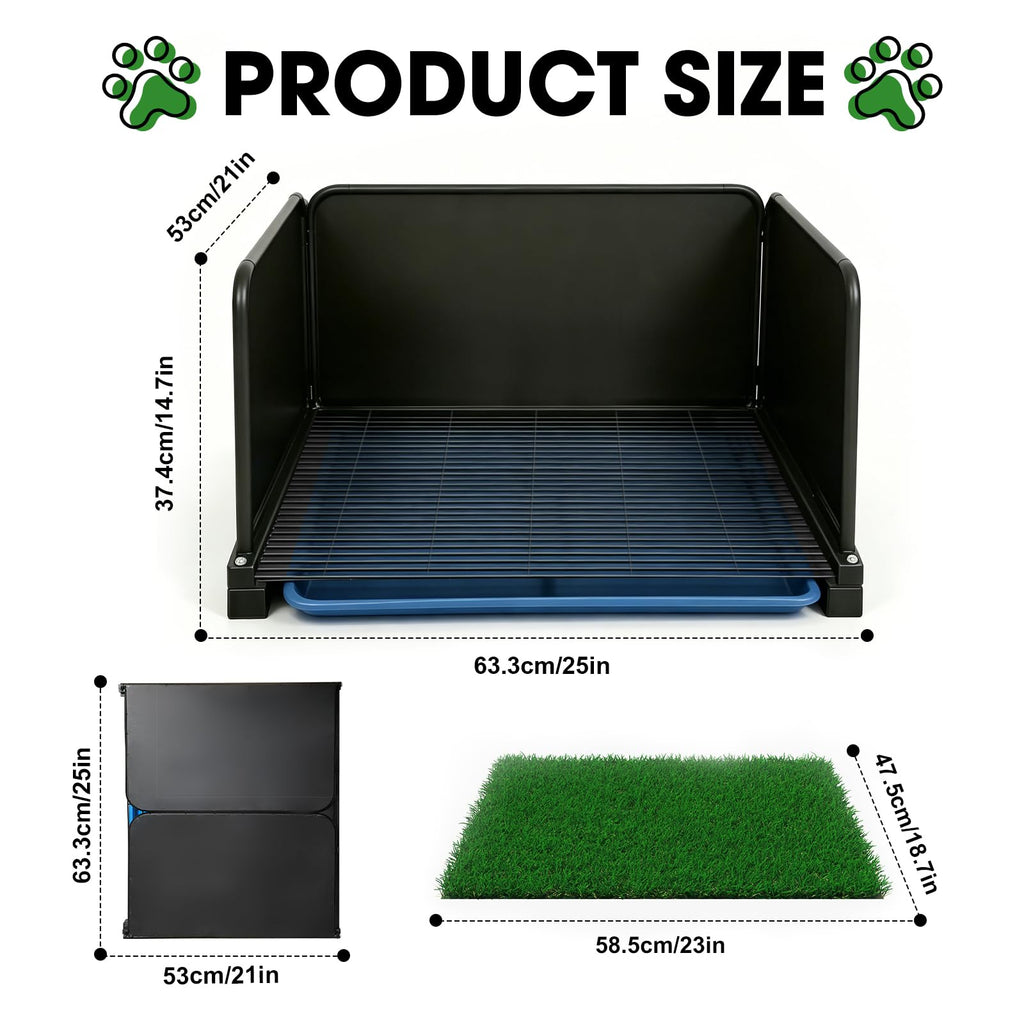 Waxgamo Portable Dog Potty with Tray & Splash Guard, Foldable Indoor Dog Litter Box with Artificial Grass, No Assembly Dog Potty Grass Pad for Male Dogs, Puppy & Small Pets, Easy Clean Dog Bathroom