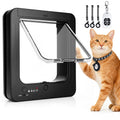 Smart Cat Door for Interior & Exterior, RFID Cat Pet Door with 3 Collar Sensor Keys & 1 Remote Control & 4 Way Locking Cat Flap with Collar Sensors Activated Opening CatDoor (Black)