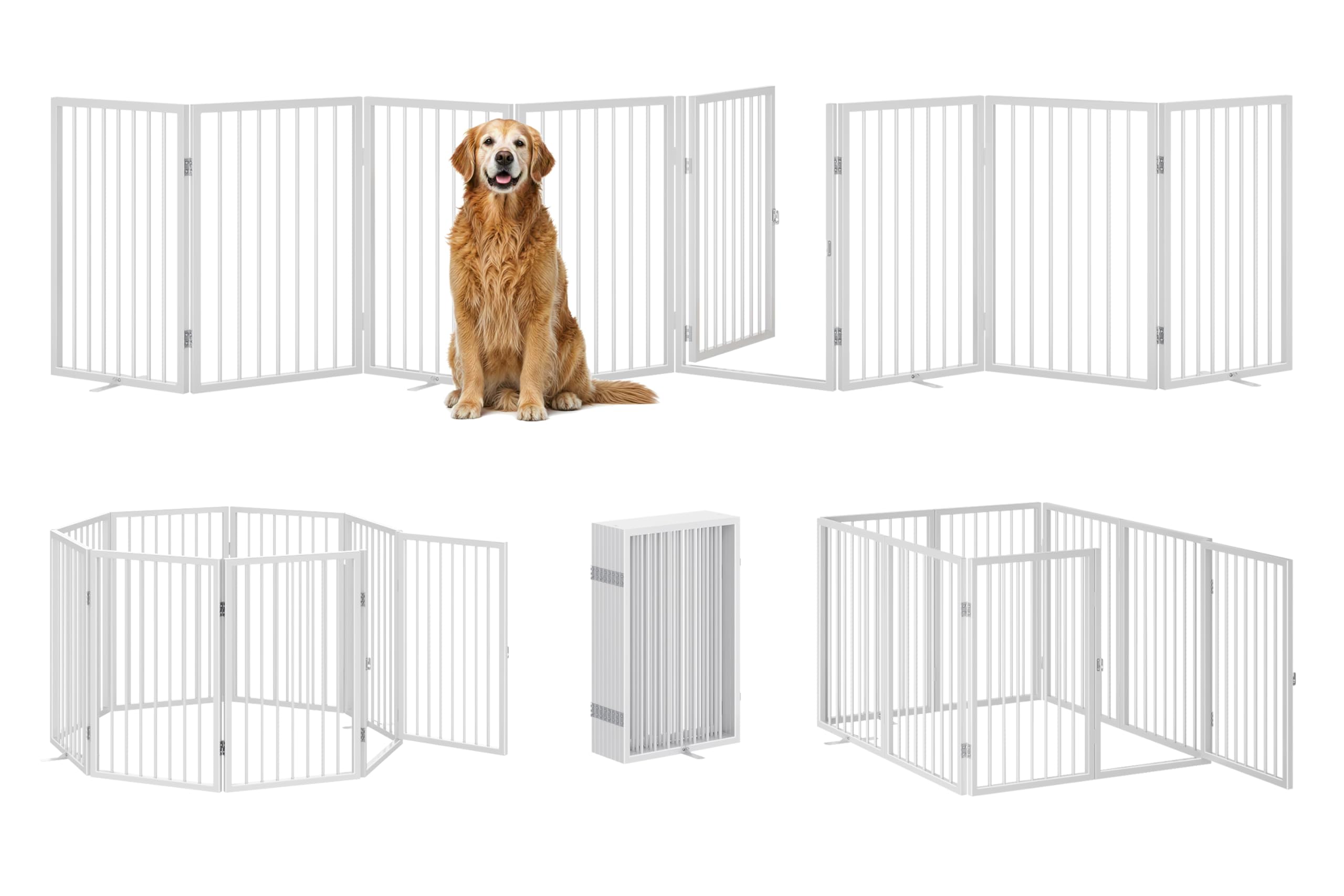 Vantas Folding No-Assembly Metal Pet Gate 24" Wide, 30" Tall Dog Gate, Freestanding Wire Pet Gate Dog Door