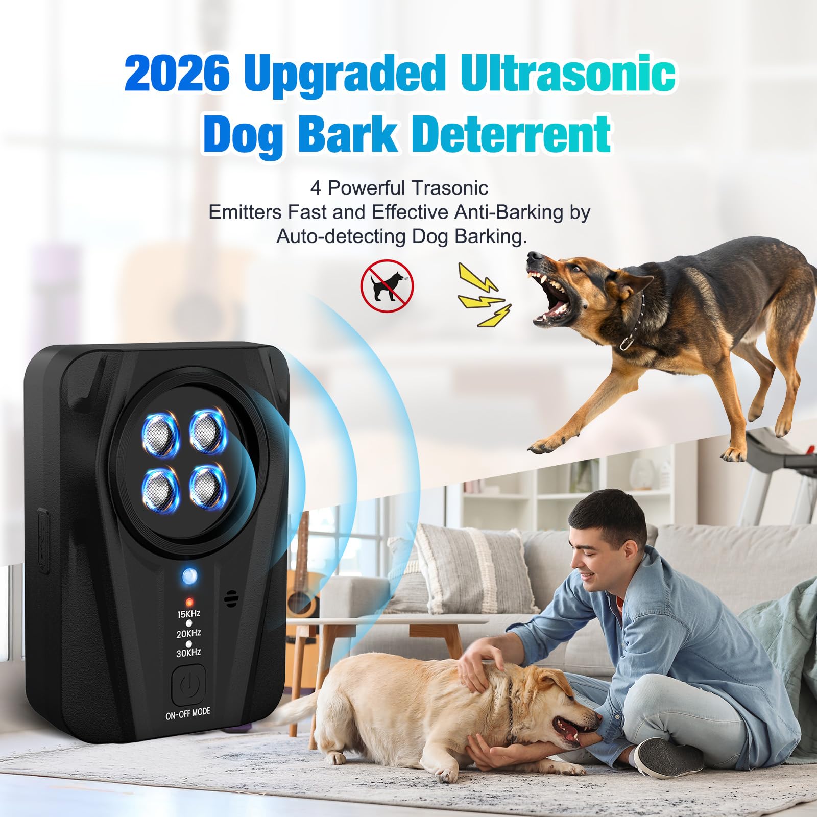 Queenmew Dog Bark Deterrent Devices, 3 Modes Ultrasonic Anti Barking Device for Dogs, Rechargble Barking Control Devices, Effective Stop Bark Box for Dog Training in Outdoor & Indoor