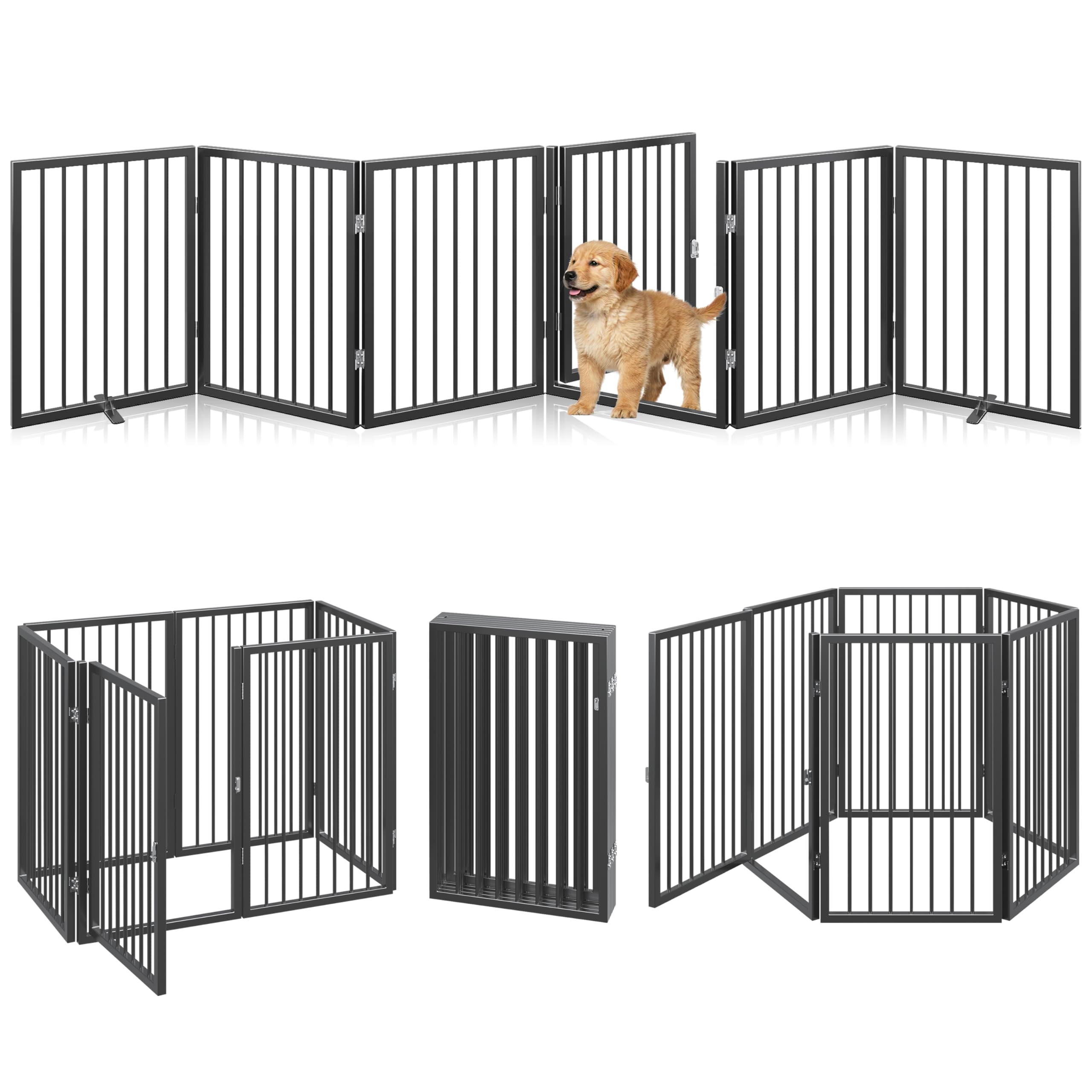 Vantas Folding No-Assembly Metal Pet Gate 24" Wide, 30" Tall Dog Gate, Freestanding Wire Pet Gate Dog Door