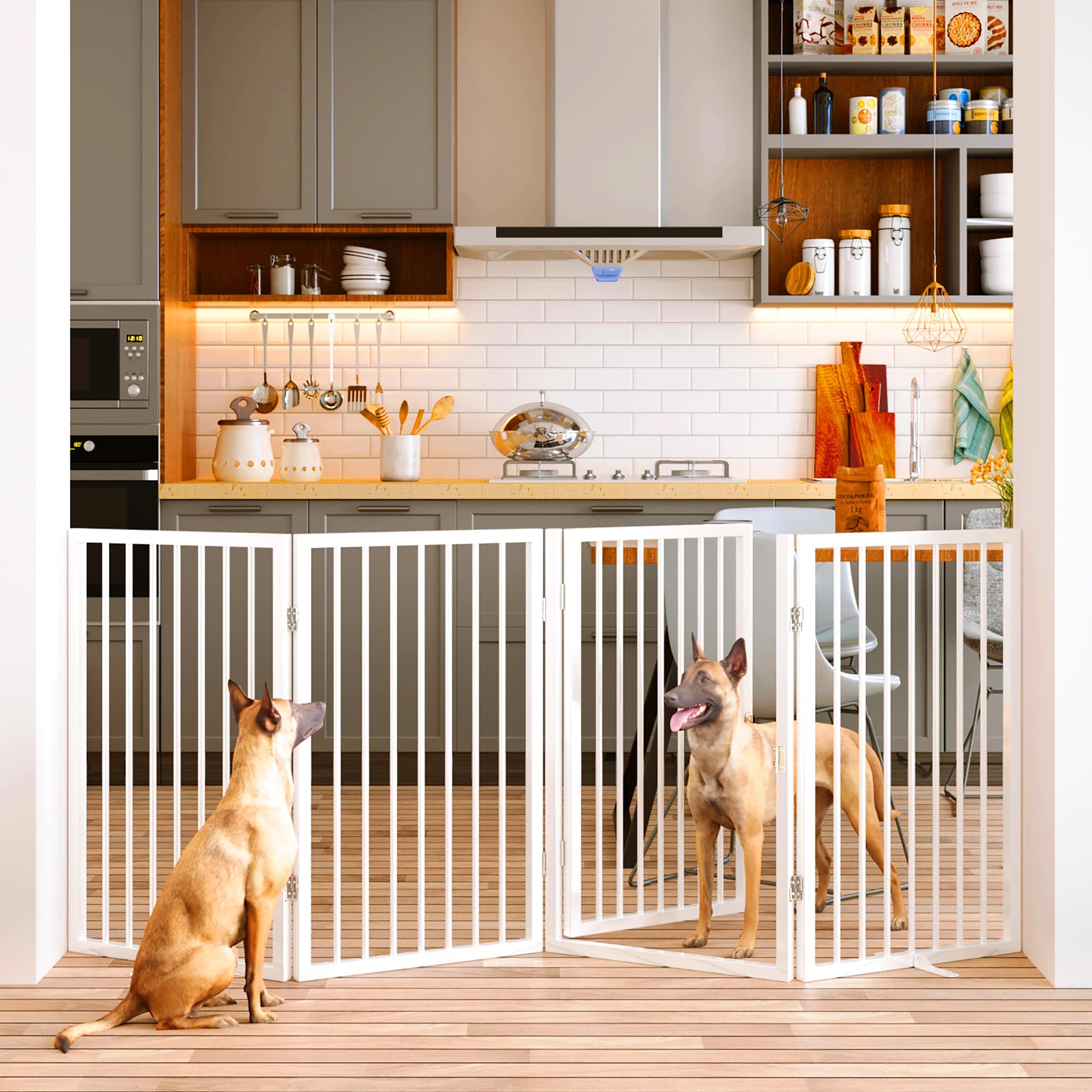 Vantas Folding No-Assembly Metal Pet Gate 24" Wide, 30" Tall Dog Gate, Freestanding Wire Pet Gate Dog Door