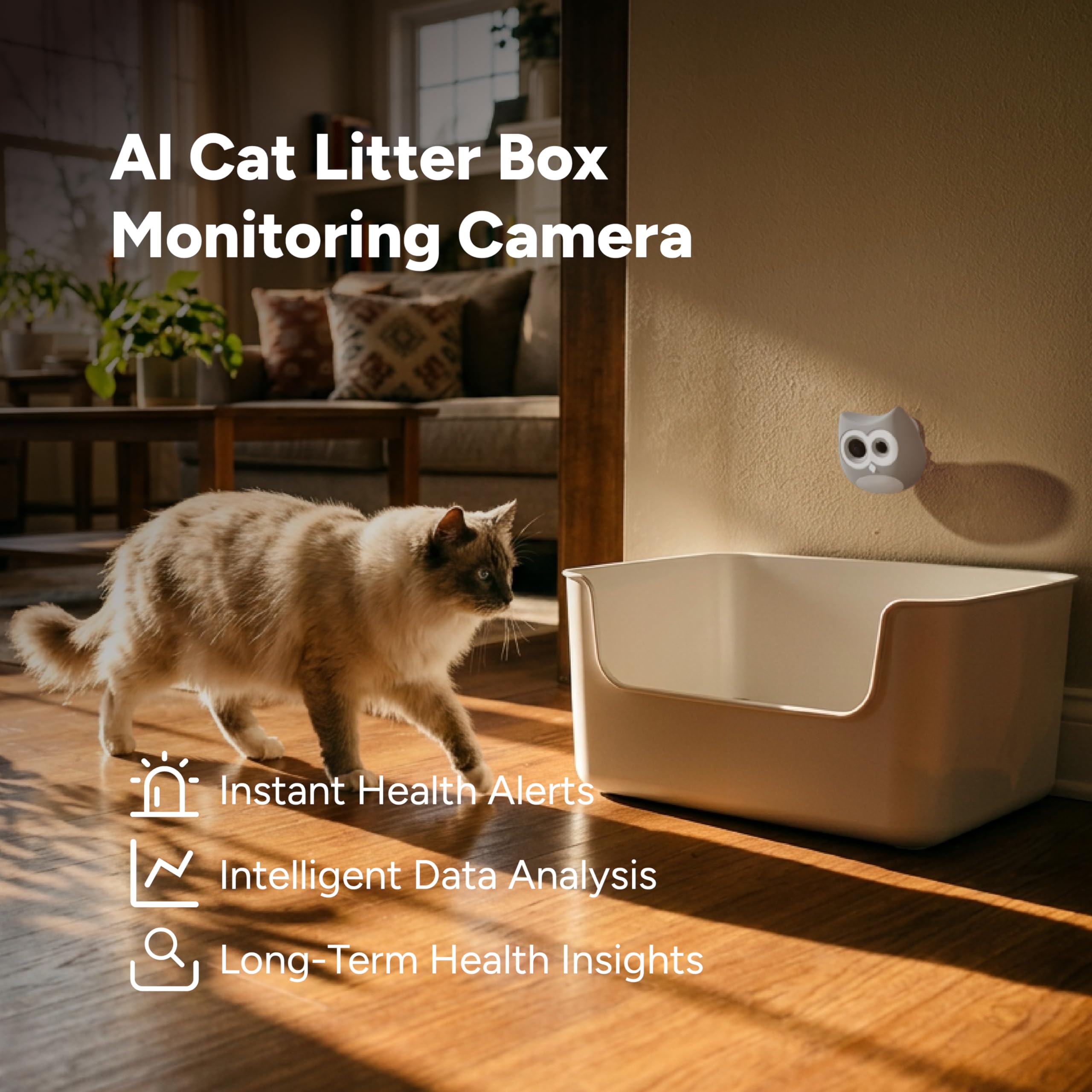 SiiPet AI Cat Camera – Litter Box Monitoring, Cat Camera with Phone APP Indoor, Multi-Cat Recognition, Early UTI & Diarrhea Health Indicating, Wireless Pet Cam with Night Vision