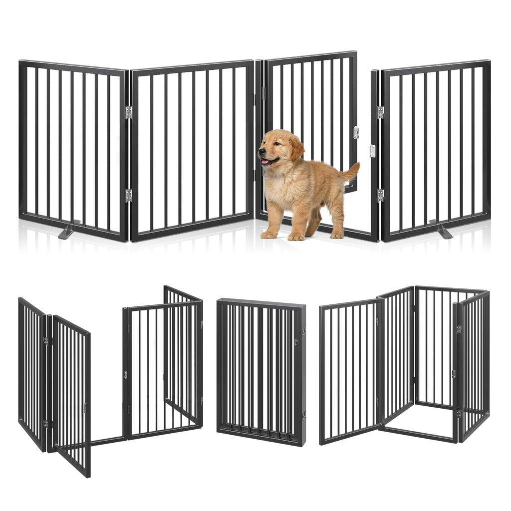 Vantas Folding No-Assembly Metal Pet Gate 24" Wide, 30" Tall Dog Gate, Freestanding Wire Pet Gate Dog Door