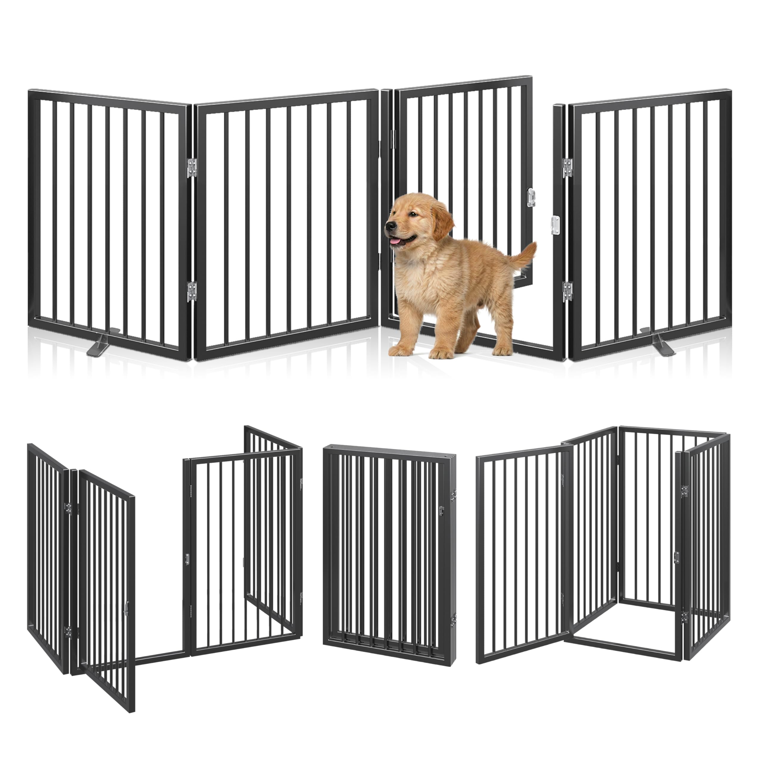 Vantas Folding No-Assembly Metal Pet Gate 24" Wide, 30" Tall Dog Gate, Freestanding Wire Pet Gate Dog Door