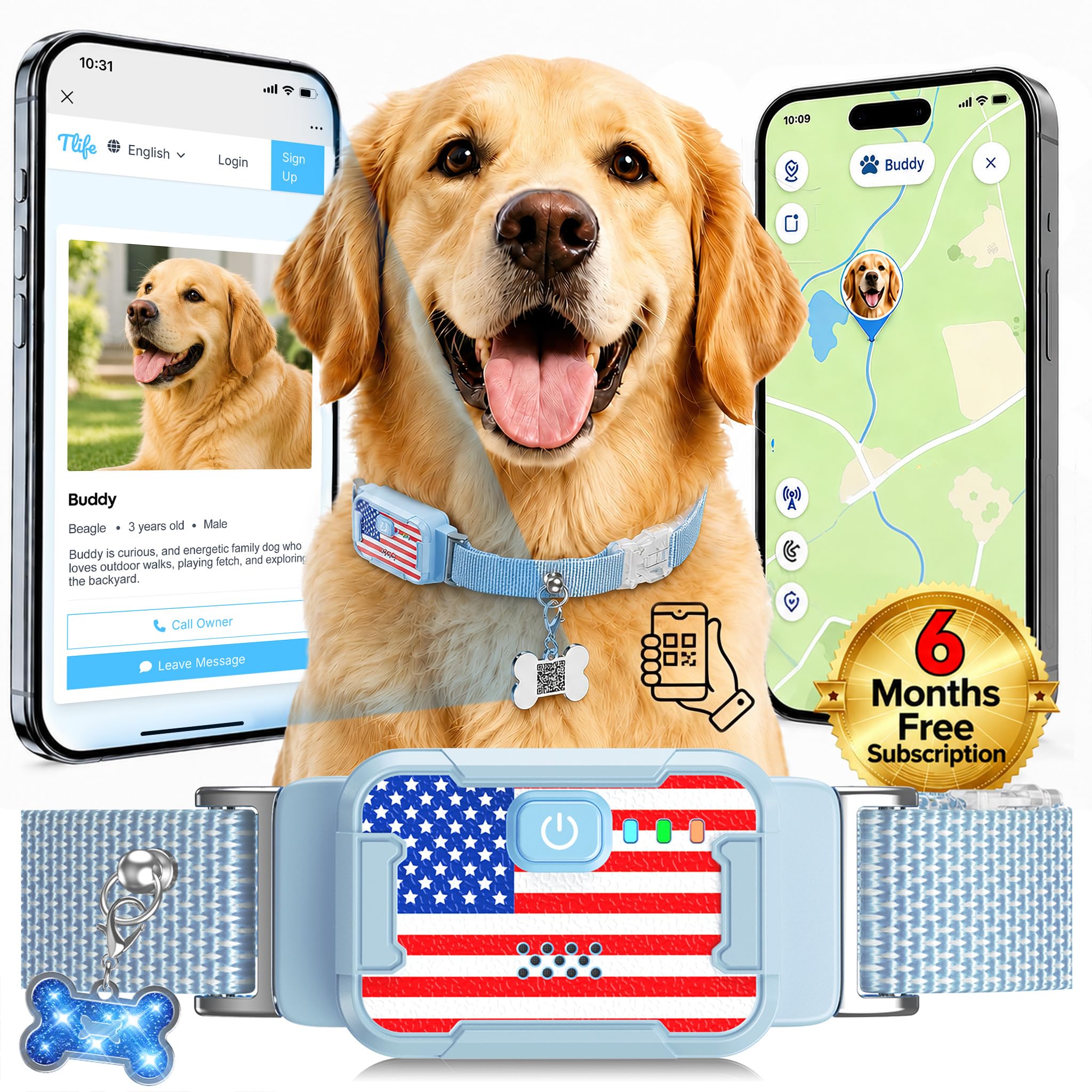Smart Dog GPS Tracker, Live Pet Tracker with Virtual Fence, Dog Tracker for Dogs with Health & Behavior Monitoring, Escape Alerts, with Virtual Fence, Complimentary 6-Month Subscription