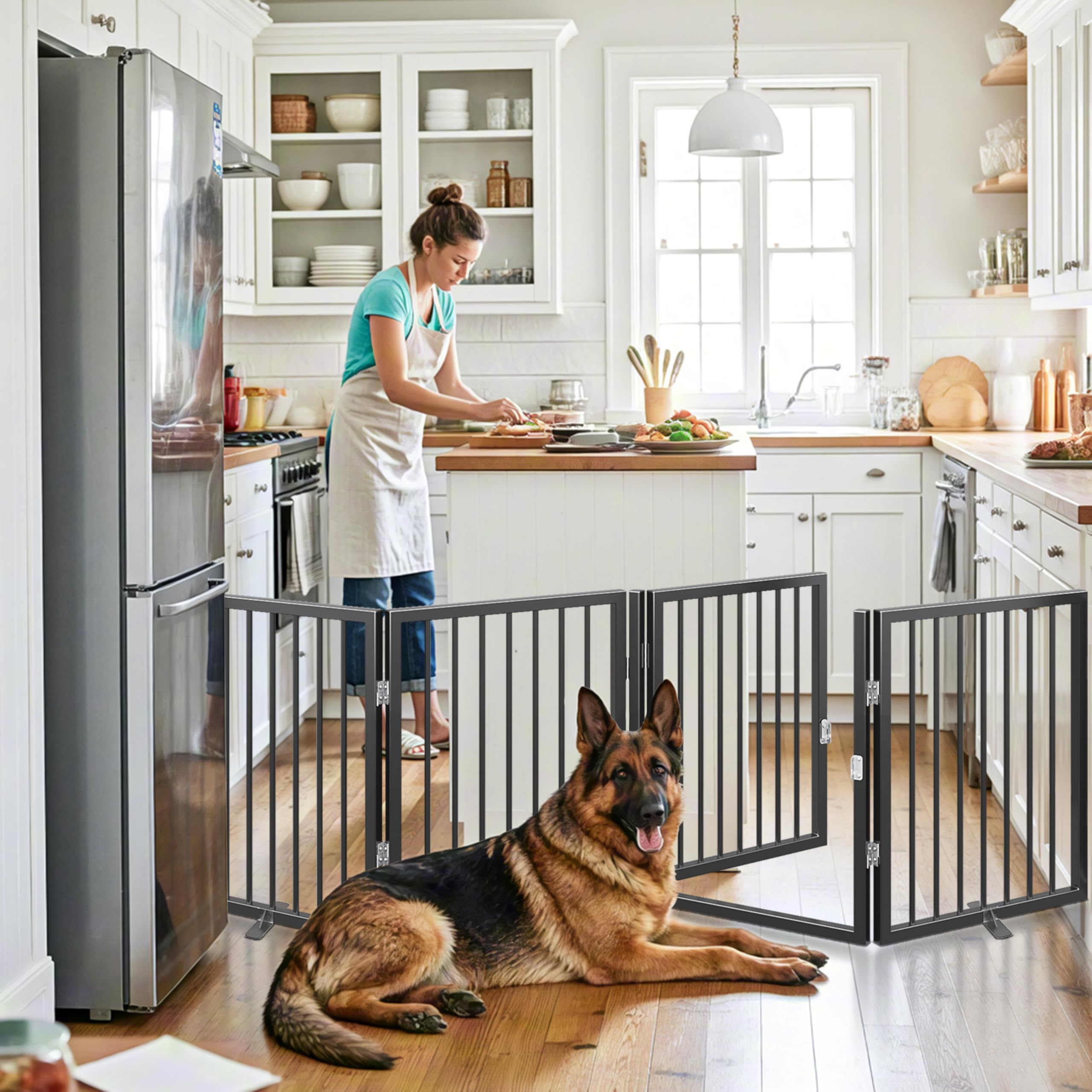 Vantas Folding No-Assembly Metal Pet Gate 24" Wide, 30" Tall Dog Gate, Freestanding Wire Pet Gate Dog Door
