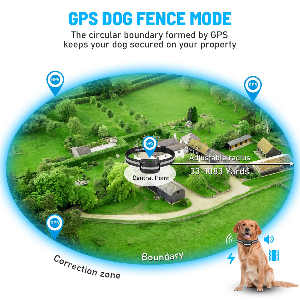 VOISTINO 2 in 1 GPS Wireless Dog Fence with Remote Training, Radius from 33 Yards to 1083 Yards, Electric Pet Containment Fence System, IPX6 Waterproof, Beep Vibration Shock, for Dogs 18+ Lbs