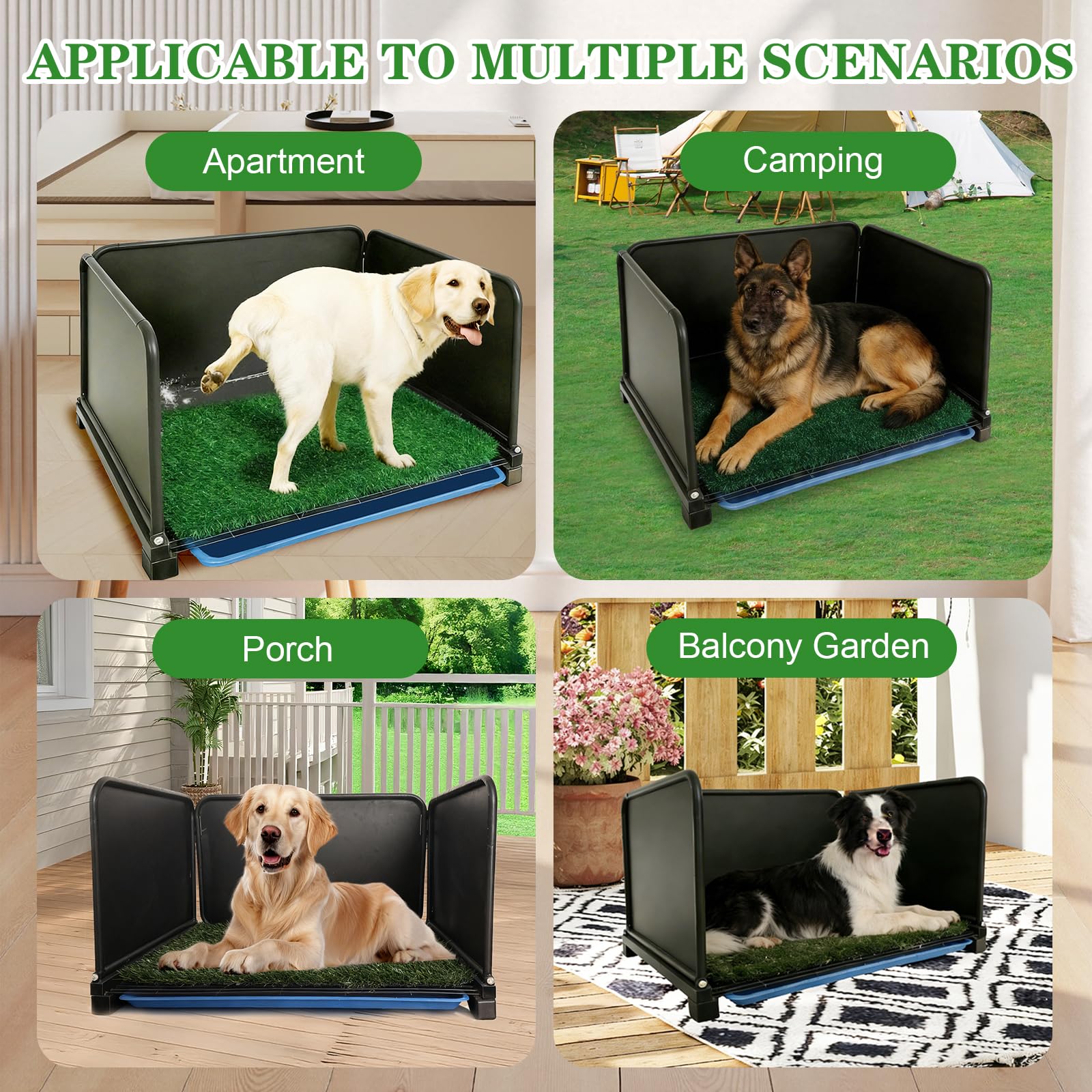 Waxgamo Portable Dog Potty with Tray & Splash Guard, Foldable Indoor Dog Litter Box with Artificial Grass, No Assembly Dog Potty Grass Pad for Male Dogs, Puppy & Small Pets, Easy Clean Dog Bathroom