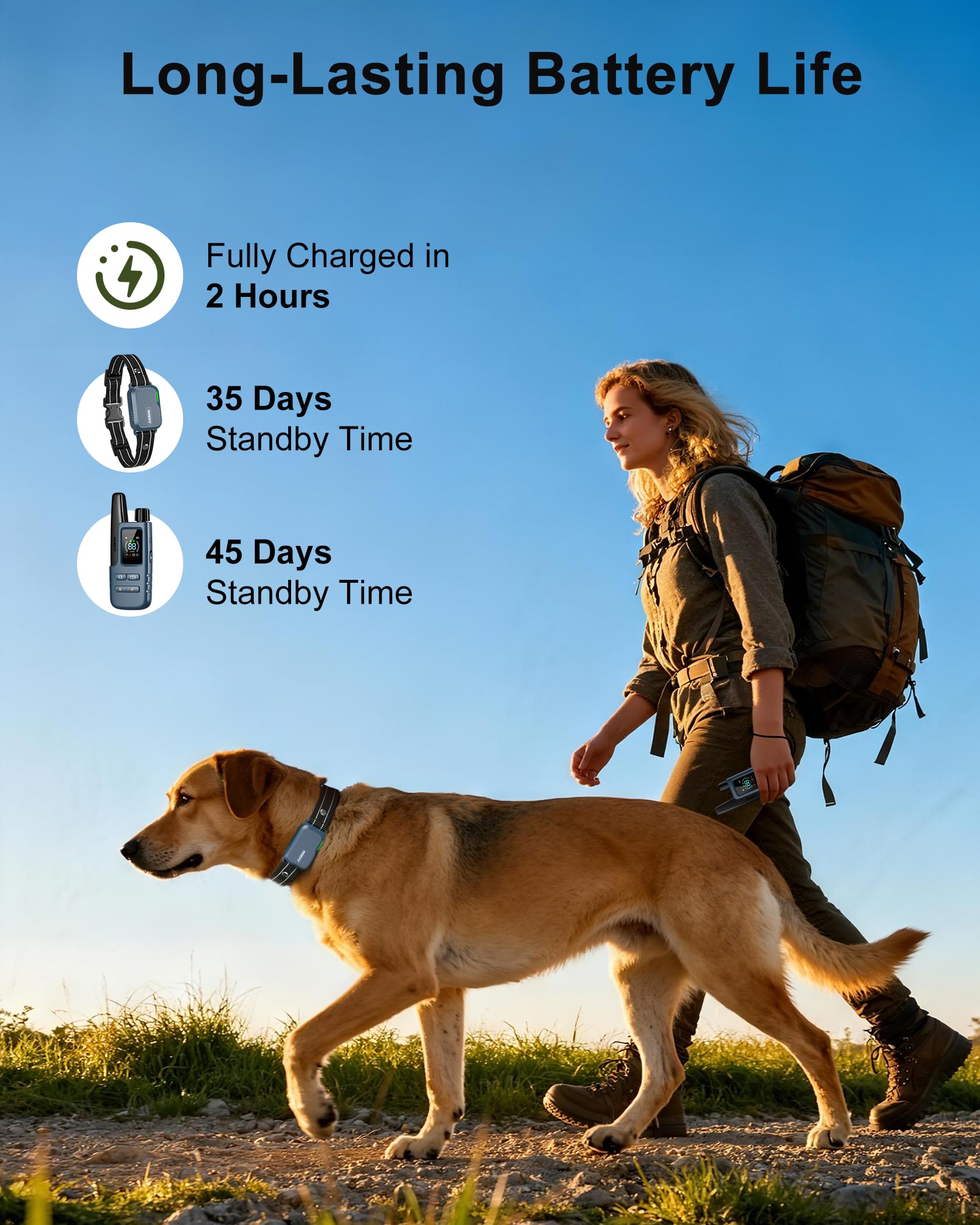 Jugbow Dog Shock Collar - 4500FT Dog Training Collar with Remote, IPX8 Waterproof Electric Dog Collar with 4 Training Modes, Security Lock, Rechargeable eCollar for 10-120lbs Small Medium Large Dogs