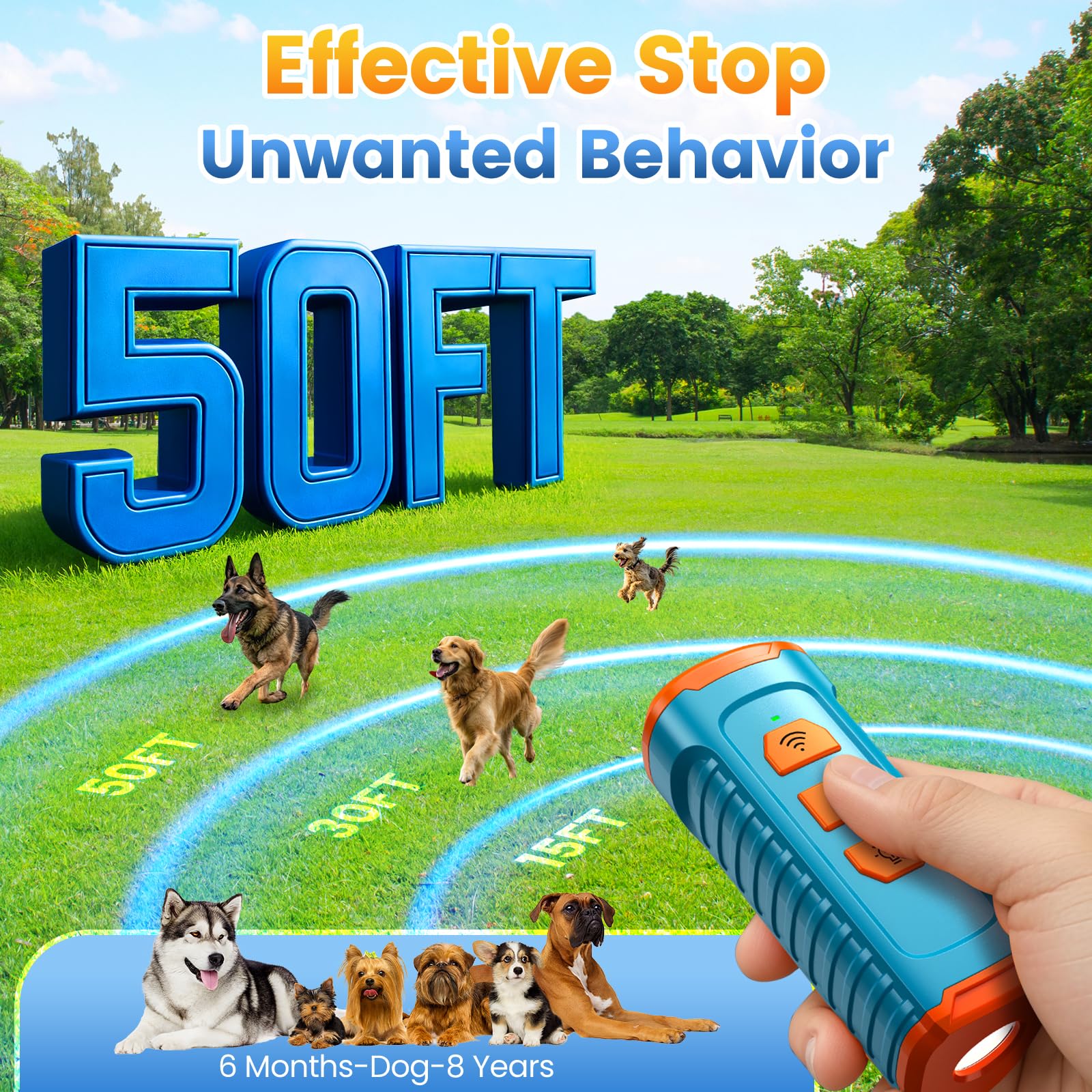Cbersmg Dog Bark Deterrent Device 3X Anti Barking Device for Dogs, 5 Modes Stop Neighbors Dog Barks No More Safe for All Dogs 50FT Bark Control Indoor Outdoor with Flashlight,Dog Training Device