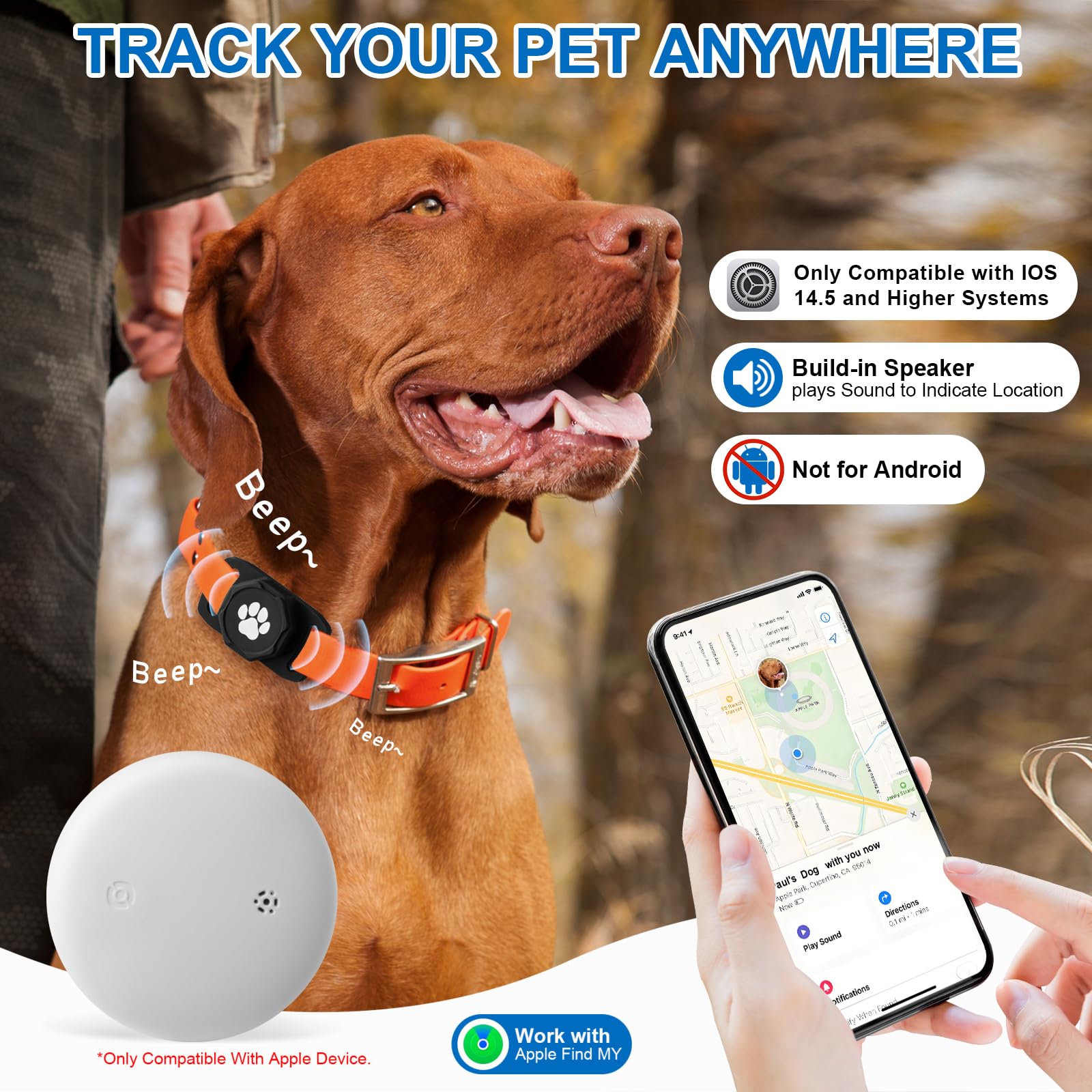 Smart Pet Tracker for Collar - Dog Trackers Pet Location Tracker with Holder