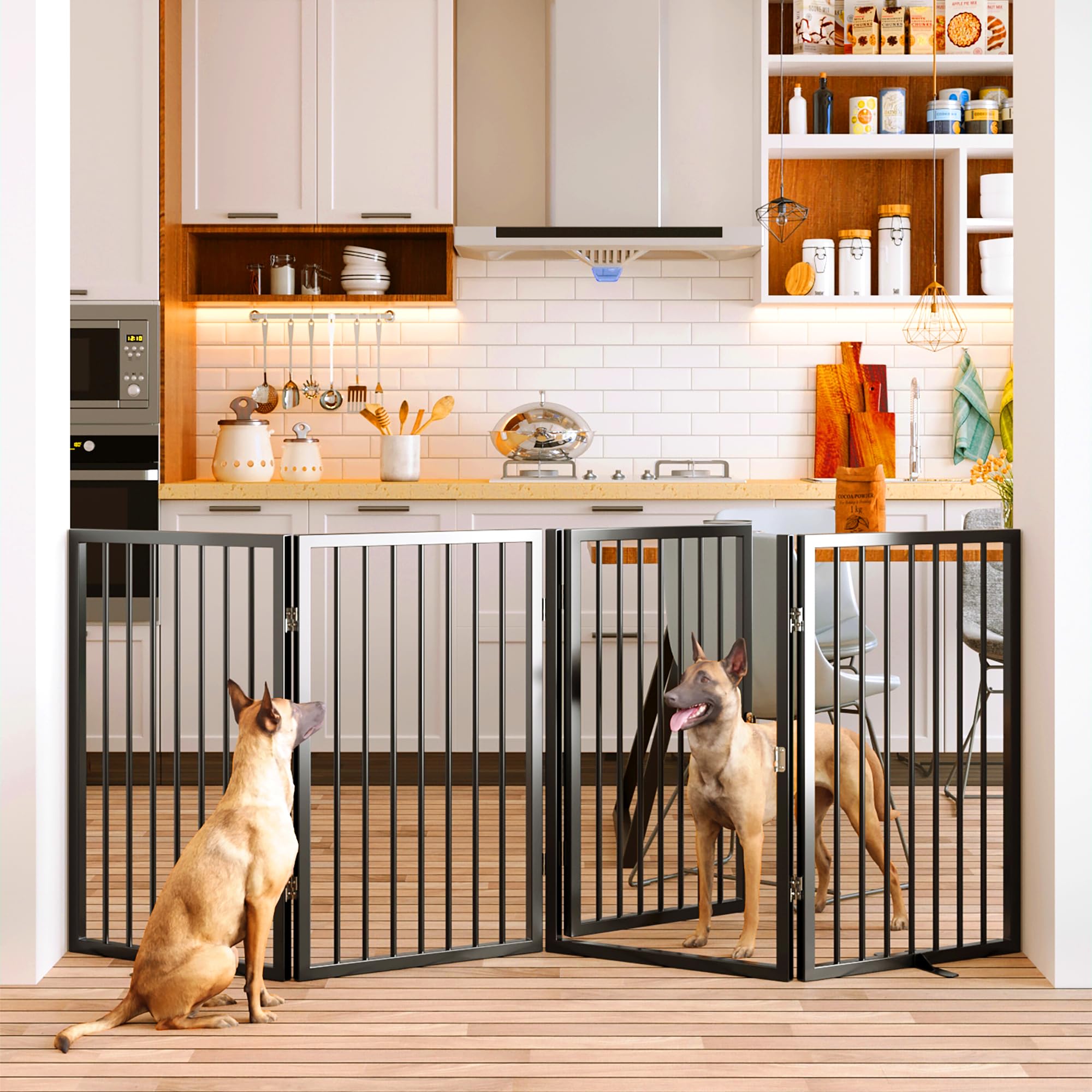 Vantas Folding No-Assembly Metal Pet Gate 24" Wide, 30" Tall Dog Gate, Freestanding Wire Pet Gate Dog Door