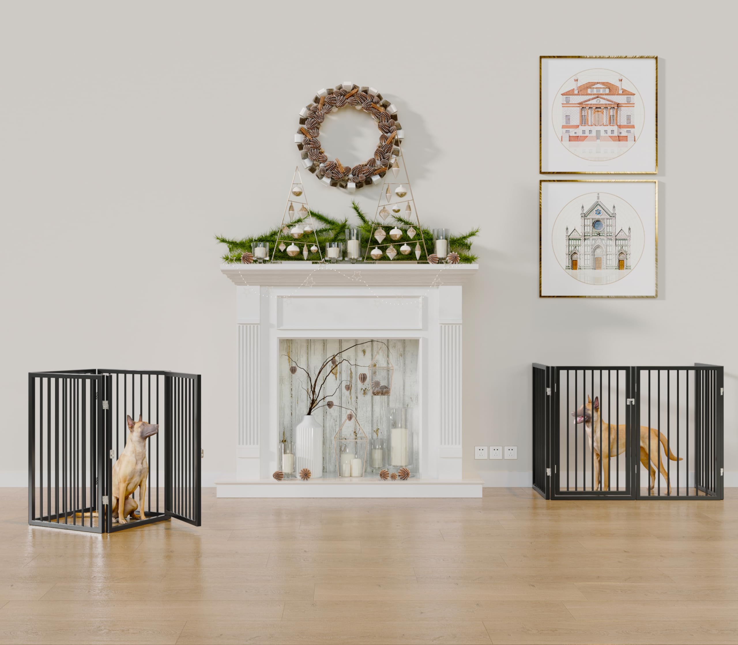 Vantas Folding No-Assembly Metal Pet Gate 24" Wide, 30" Tall Dog Gate, Freestanding Wire Pet Gate Dog Door