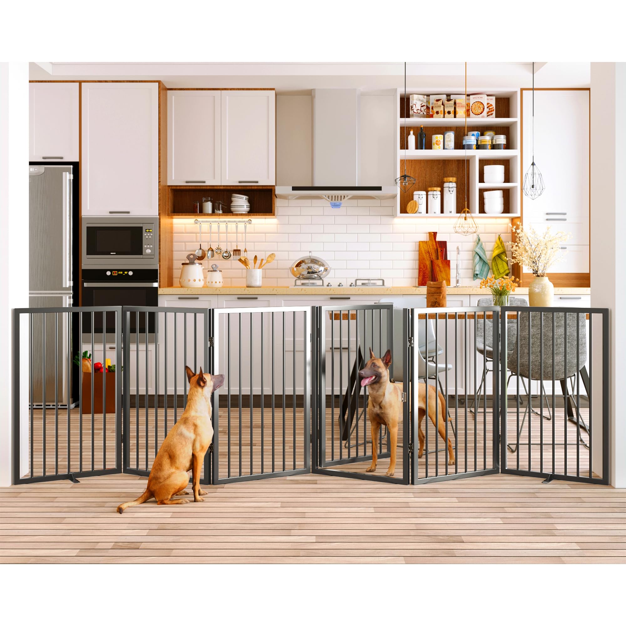 Vantas Folding No-Assembly Metal Pet Gate 24" Wide, 30" Tall Dog Gate, Freestanding Wire Pet Gate Dog Door