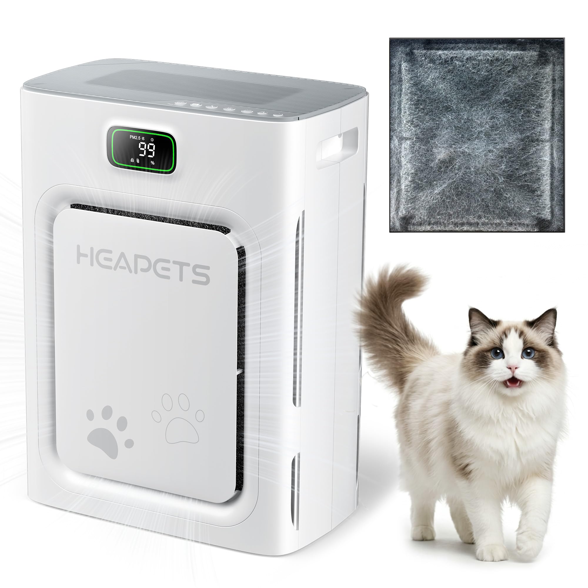 Pet Air Purifier for Home Large Room up to 2500 sq ft, H13 HEPA Double-Sided Air Filter Washable, Air Cleaner for Pet Hair Dander Odor Allergies Pollutant, PM2.5 Air Quality Monitor,Auto Mode,5 Speeds