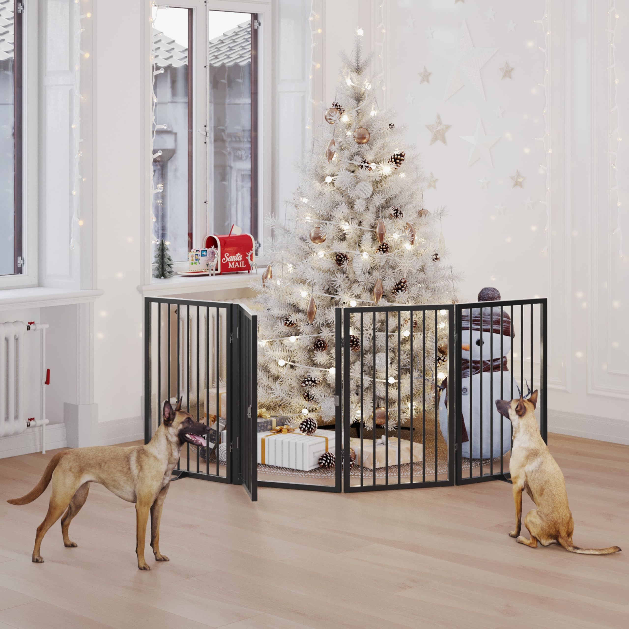 Vantas Folding No-Assembly Metal Pet Gate 24" Wide, 30" Tall Dog Gate, Freestanding Wire Pet Gate Dog Door