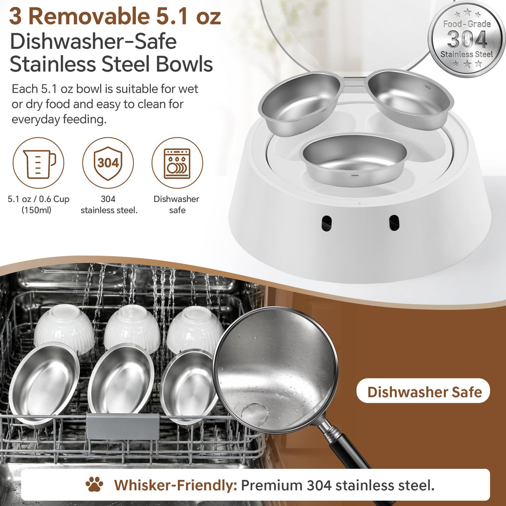 Adolug RFID Automatic Cat Feeder for Multi-Pet Households, Selective Microchip Pet Feeder with 3 Stainless Bowls (1 Public, 2 Hidden), Prevents Food Stealing, Special Diet Dispenser, Dual Power
