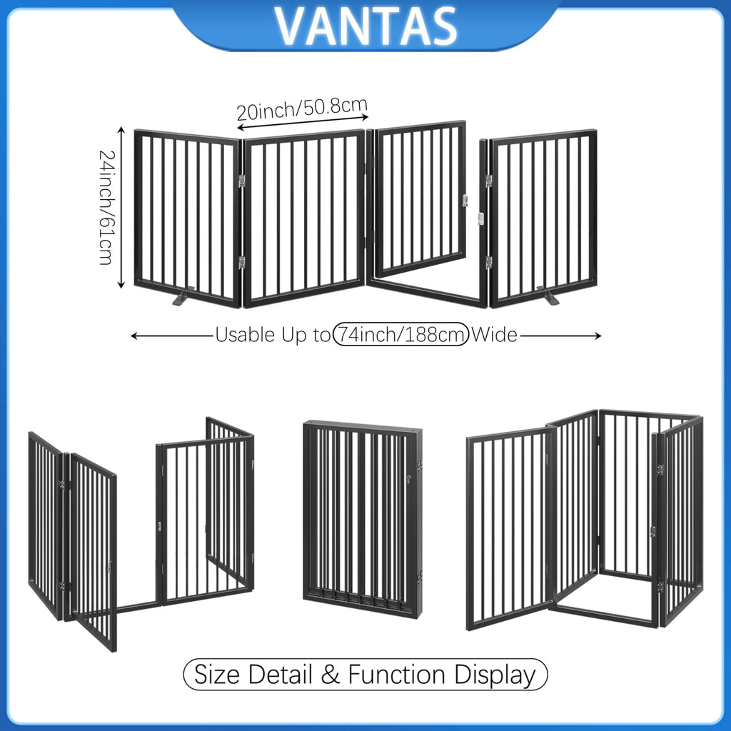 Vantas Folding No-Assembly Metal Pet Gate 24" Wide, 30" Tall Dog Gate, Freestanding Wire Pet Gate Dog Door