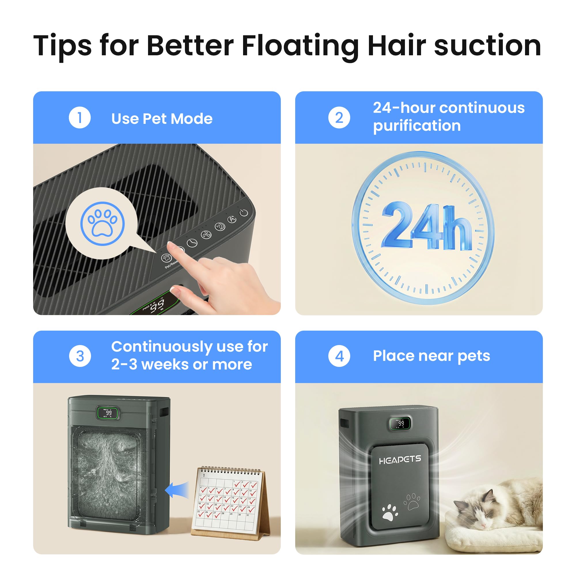 Pet Air Purifier for Home Large Room up to 2500 sq ft, H13 HEPA Double-Sided Air Filter Washable, Air Cleaner for Pet Hair Dander Odor Allergies Pollutant, PM2.5 Air Quality Monitor,Auto Mode,5 Speeds