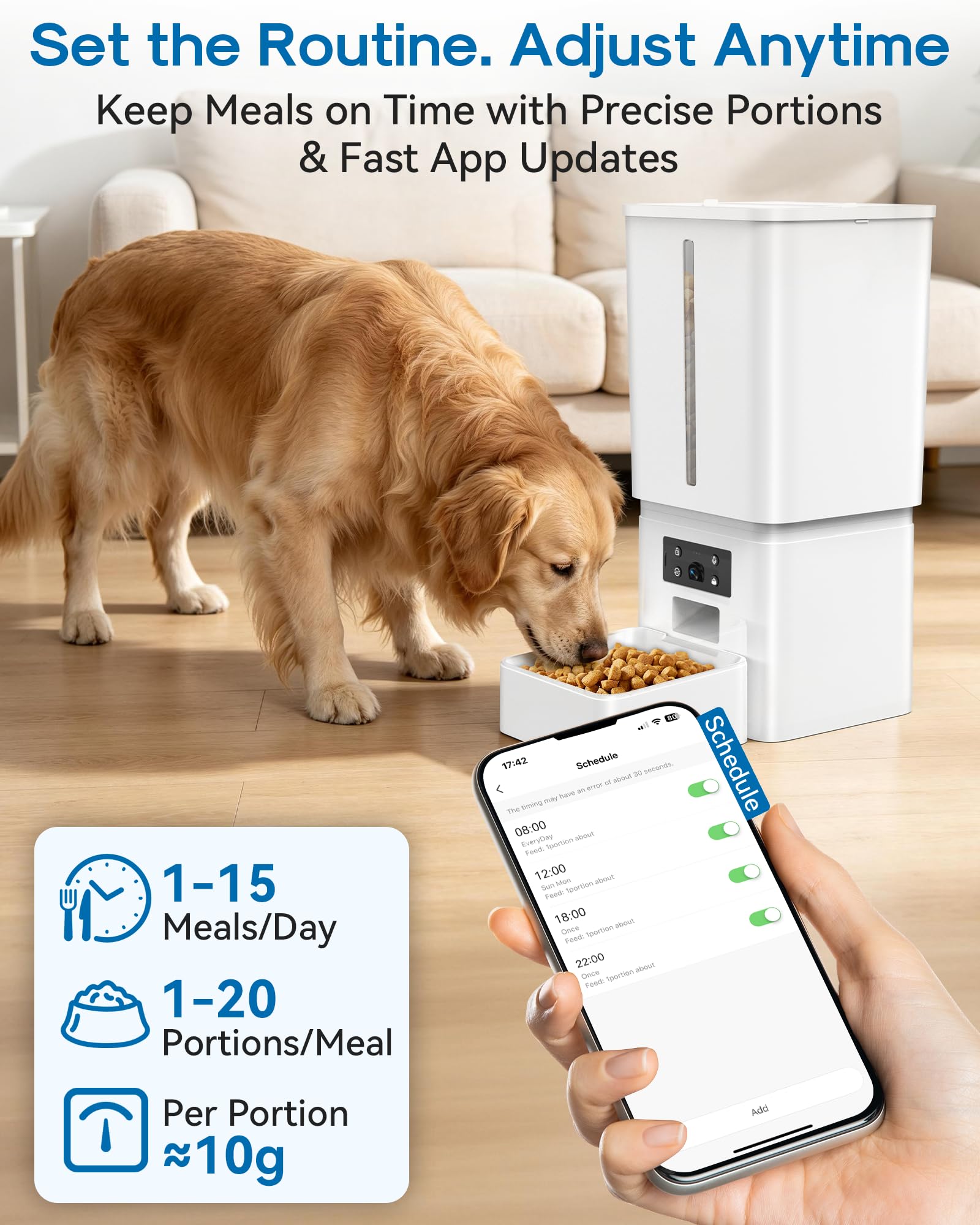 15L/63 Cups Automatic Dog Feeder for Large Breeds: Feeds for 18–25 Days - Anti-Clog Design for 2–23mm Kibble - 5G WiFi Auto Dog Food Dispenser with HD Camera and Timer for Busy Pet Parents