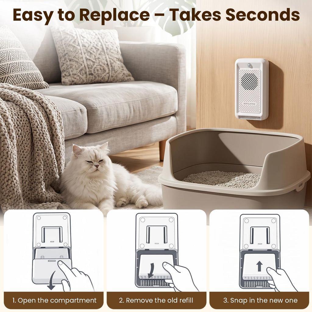 Bopulatrix Cat Litter Deodorizer with Motion Sensor, 2-in-1 Pet Odor Eliminator & Freshener, Rechargeable Litter Box Deodorizer with Advanced Pod, 30dB Quiet Odor Neutralizer
