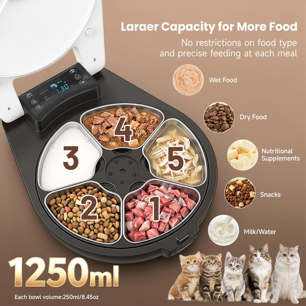 Refrigerated Auto Cat Feeder, 5 Freshness Meals