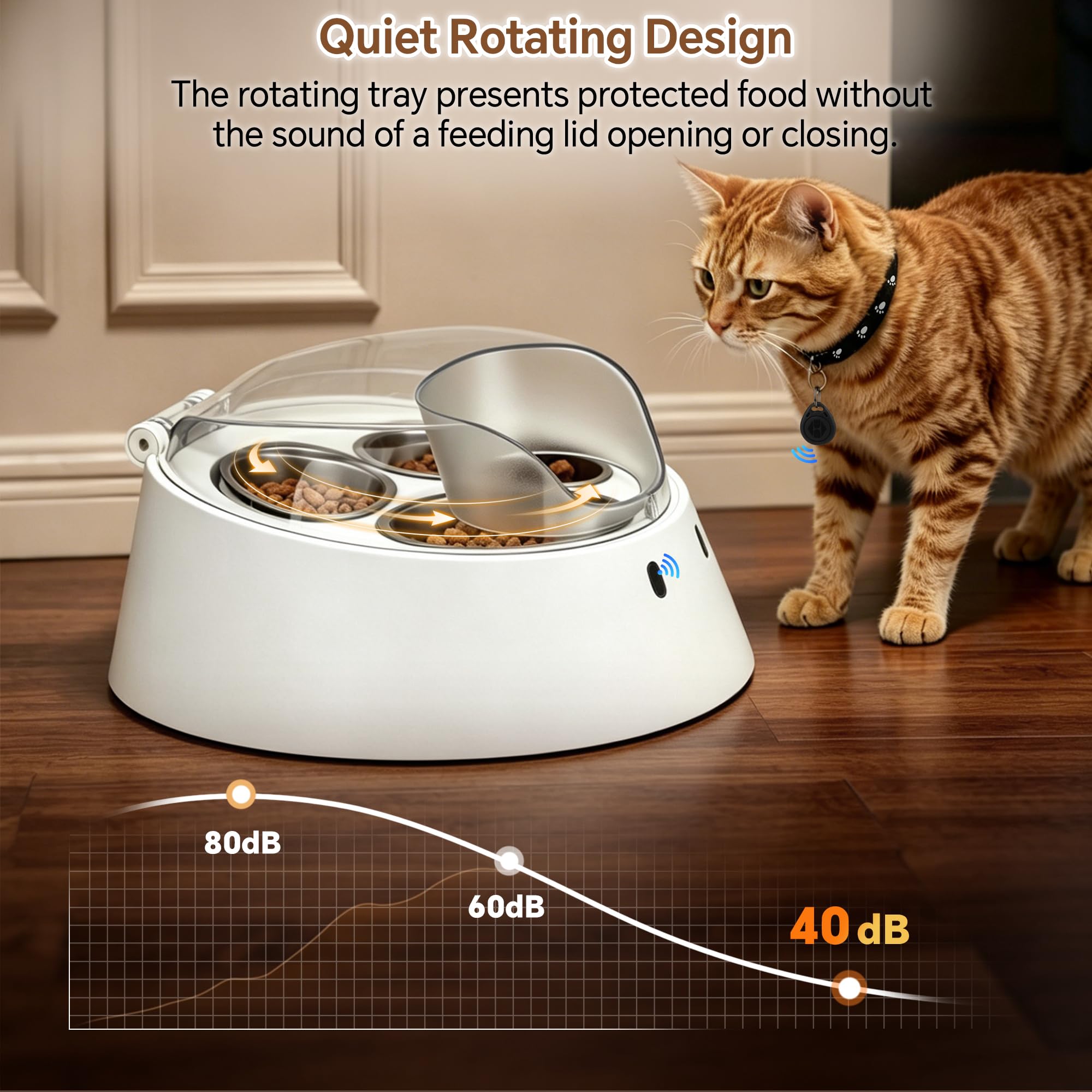 Adolug RFID Automatic Cat Feeder for Multi-Pet Households, Selective Microchip Pet Feeder with 3 Stainless Bowls (1 Public, 2 Hidden), Prevents Food Stealing, Special Diet Dispenser, Dual Power