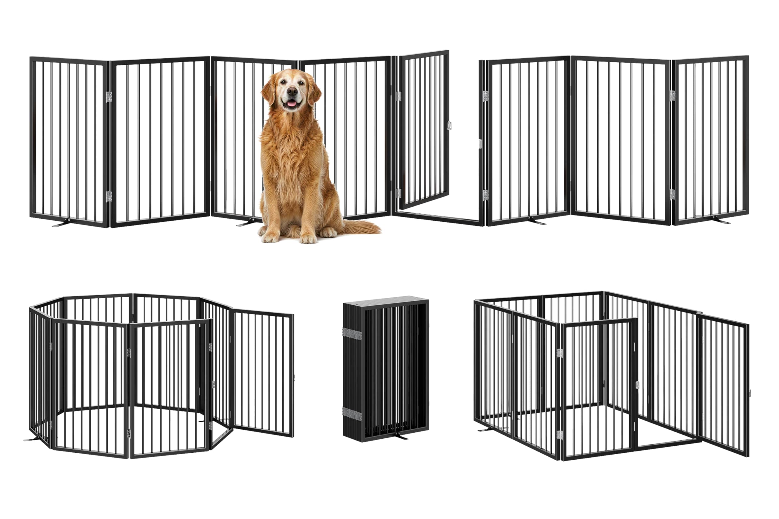 Vantas Folding No-Assembly Metal Pet Gate 24" Wide, 30" Tall Dog Gate, Freestanding Wire Pet Gate Dog Door