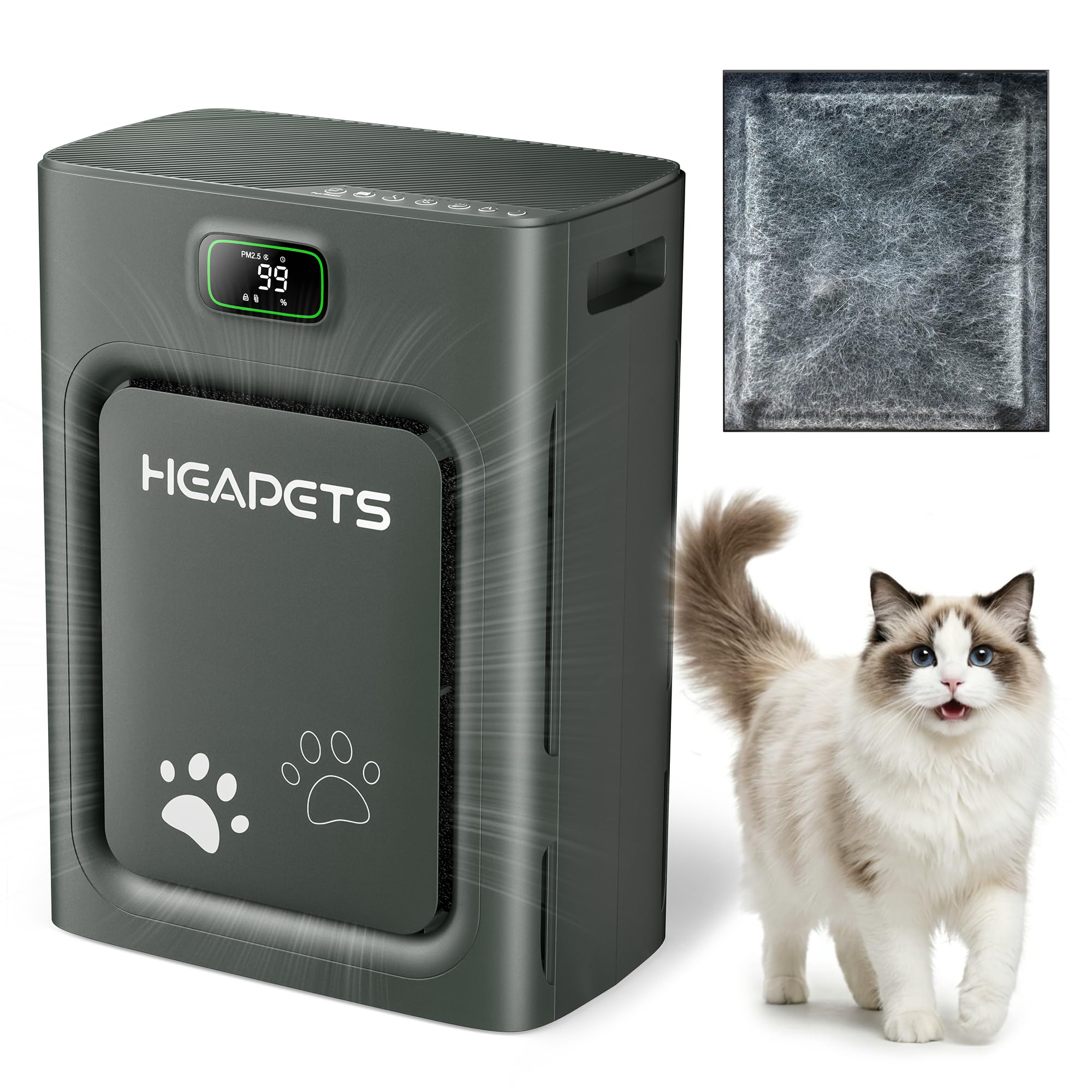 Pet Air Purifier for Home Large Room up to 2500 sq ft, H13 HEPA Double-Sided Air Filter Washable, Air Cleaner for Pet Hair Dander Odor Allergies Pollutant, PM2.5 Air Quality Monitor,Auto Mode,5 Speeds