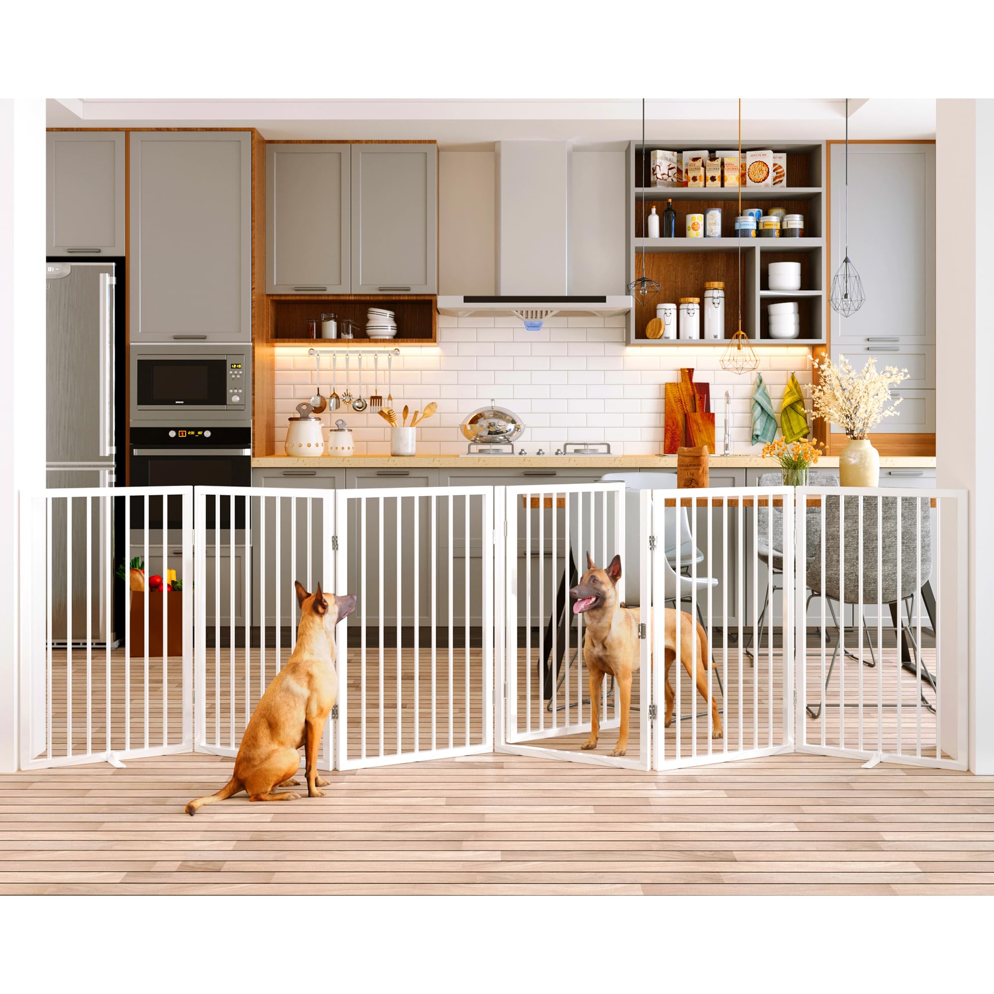 Vantas Folding No-Assembly Metal Pet Gate 24" Wide, 30" Tall Dog Gate, Freestanding Wire Pet Gate Dog Door