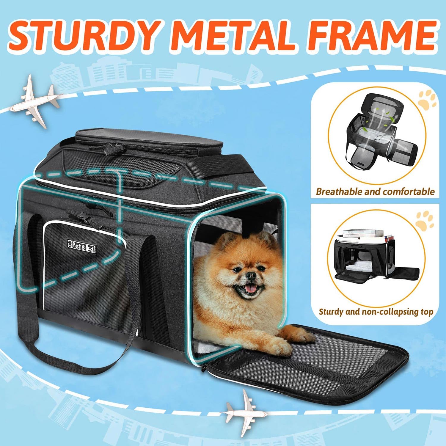 Petskd Top-Expandable Airline-Approved Small Pet Carrier