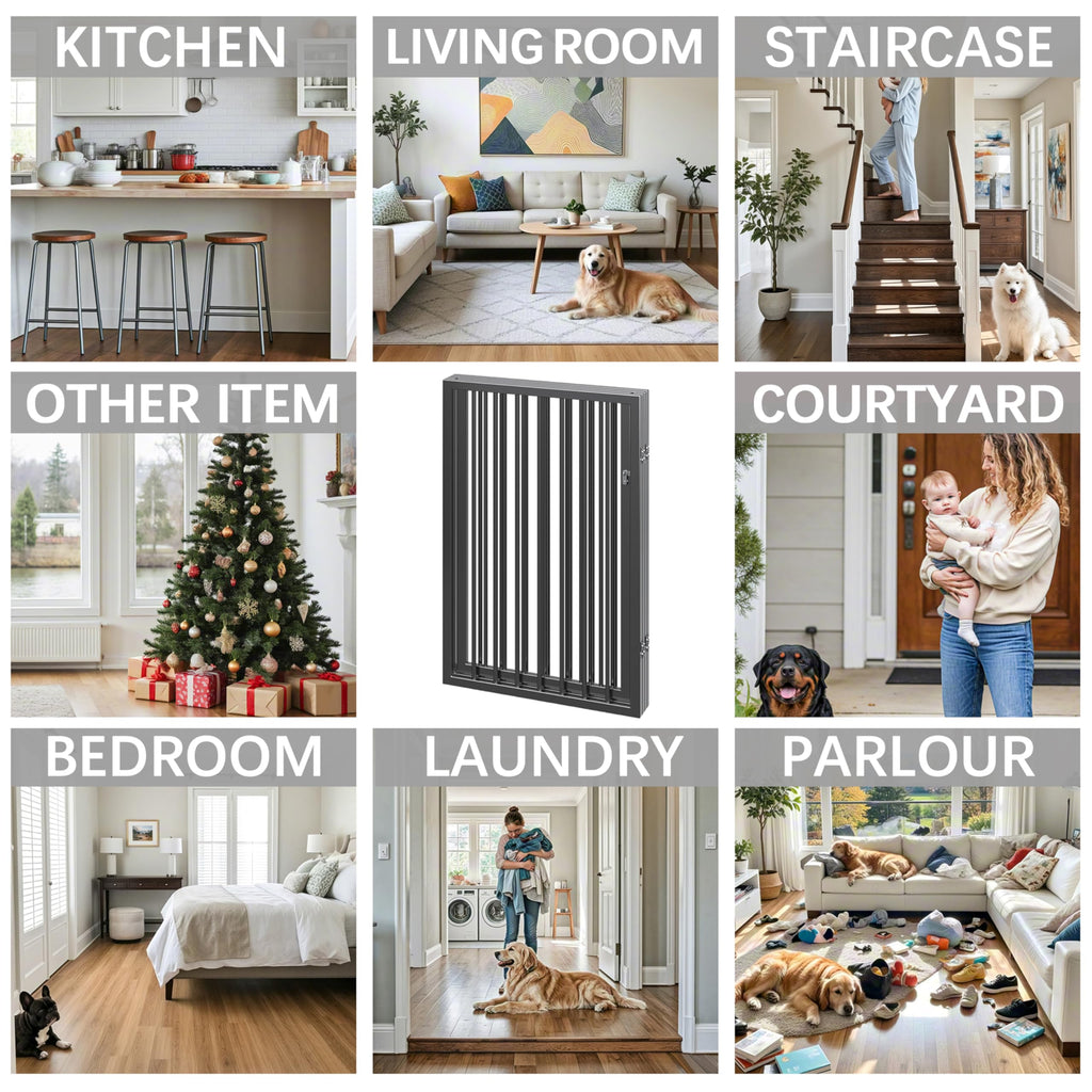 Vantas Folding No-Assembly Metal Pet Gate 24" Wide, 30" Tall Dog Gate, Freestanding Wire Pet Gate Dog Door