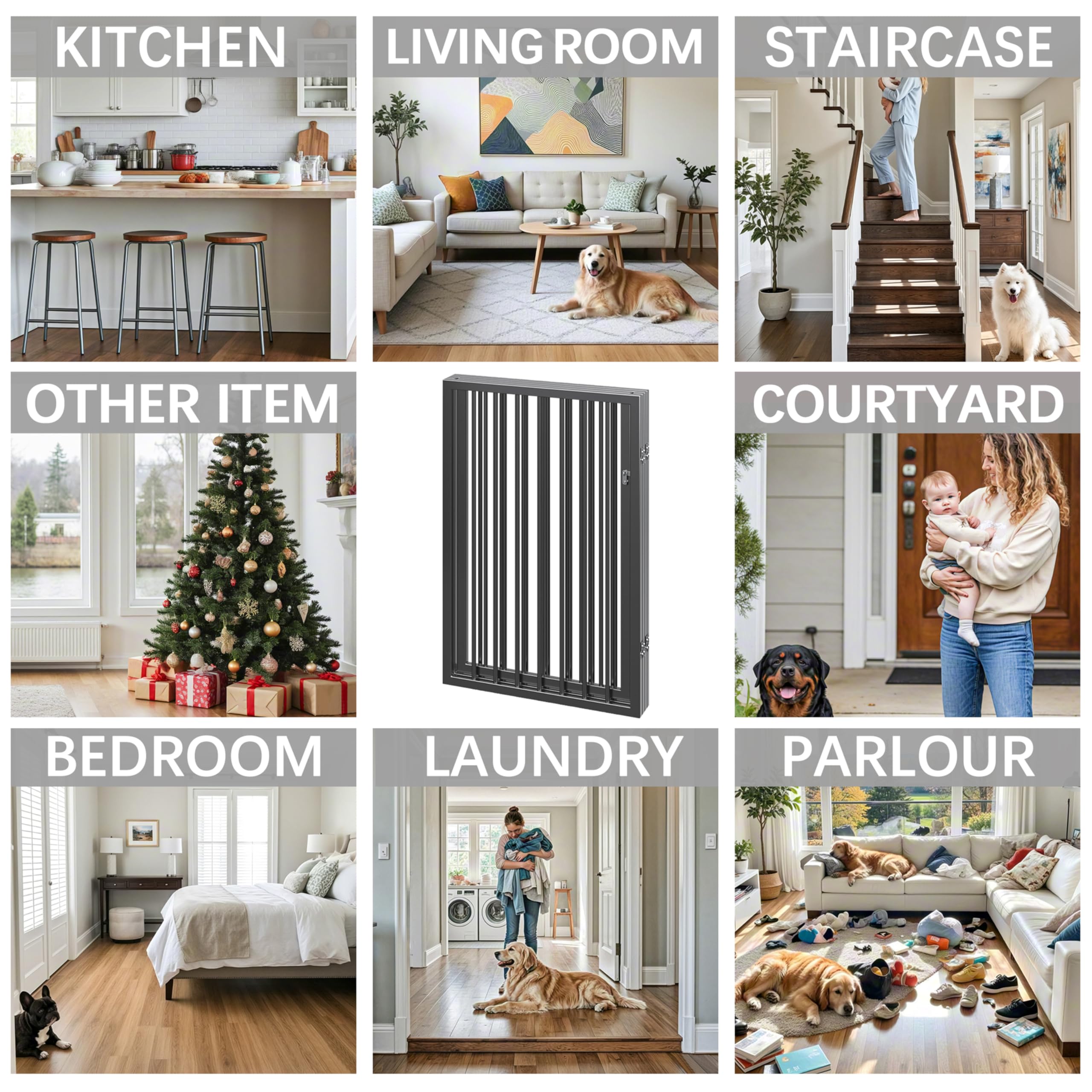 Vantas Folding No-Assembly Metal Pet Gate 24" Wide, 30" Tall Dog Gate, Freestanding Wire Pet Gate Dog Door